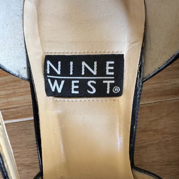 90s Vintage Nine West Jerry Square Toe Silver Buckle Block Block Heeled Loafer - Picture 13 of 16